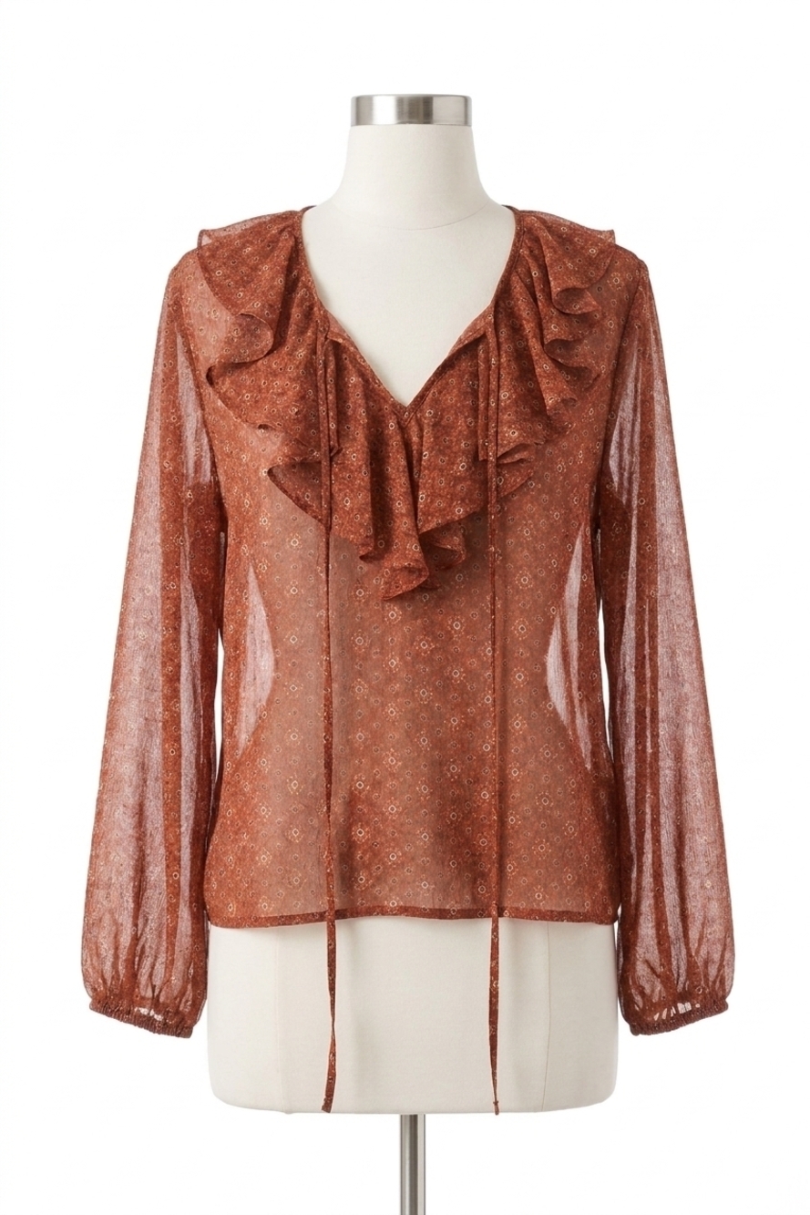 NEW MOLLY BRACKEN ruffled collar blouse in rust clarisse